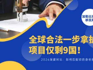 全球合法一步拿护照项目仅剩9国！2026深度对比，看懂如何匹配你的身份规划需求